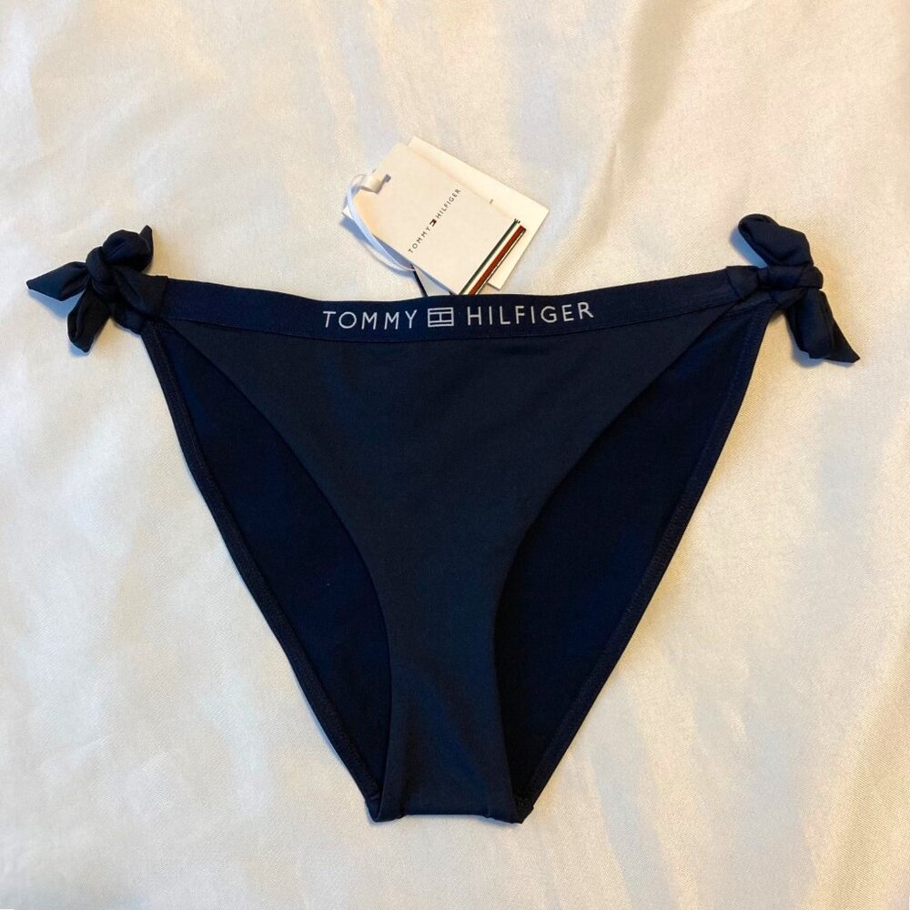 Tommy Hilfiger Side Tie Cheeky Bikini Bottom Womens Medium M Navy NWT